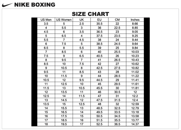 Nike hyperko size chart deals